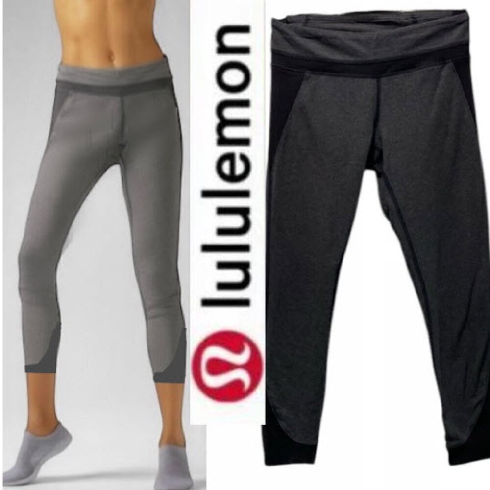 Lululemon Rebel Runner Leggings Heathered Grey and Slate Black Size 4